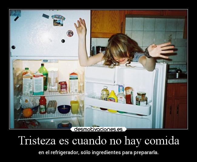 Tristeza es cuando no hay comida - en el refrigerador, sólo ingredientes para prepararla.