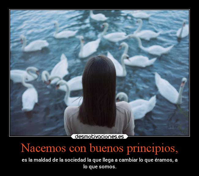 Nacemos con buenos principios, - es la maldad de la sociedad la que llega a cambiar lo que éramos, a
lo que somos.