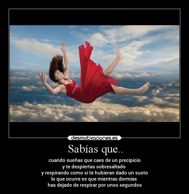 Sabías que.. - cuando sueñas que caes de un precipicio
y te despiertas sobresaltado
y respirando como si te hubieran dado un susto
lo que ocurre es que mientras dormías
has dejado de respirar por unos segundos