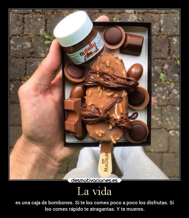 La vida - es una caja de bombones. Si te los comes poco a poco los disfrutas. Si
los comes rápido te atragantas. Y te mueres.