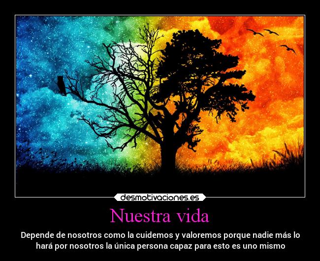 Nuestra vida - Depende de nosotros como la cuidemos y valoremos porque nadie más lo
hará por nosotros la única persona capaz para esto es uno mismo