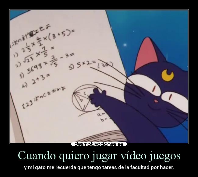 Cuando quiero jugar vídeo juegos - y mi gato me recuerda que tengo tareas de la facultad por hacer.