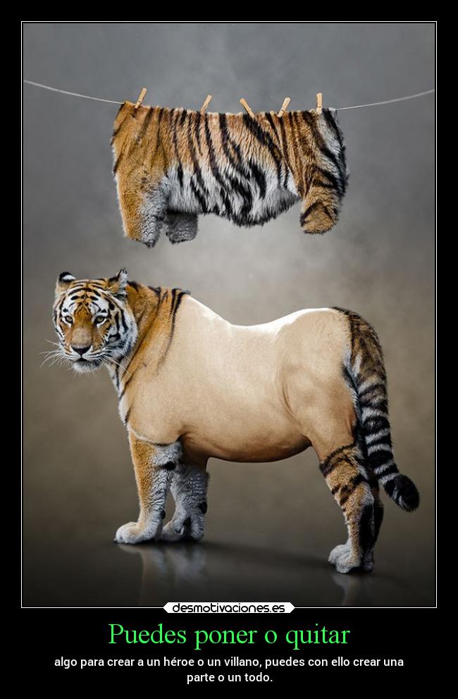 Puedes poner o quitar - algo para crear a un héroe o un villano, puedes con ello crear una
parte o un todo.