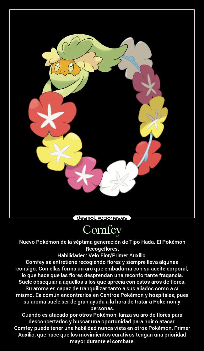 carteles pokemon anime videojuegos devilbrigade comfey hada alola luna primer auxilio recogeflores desmotivaciones