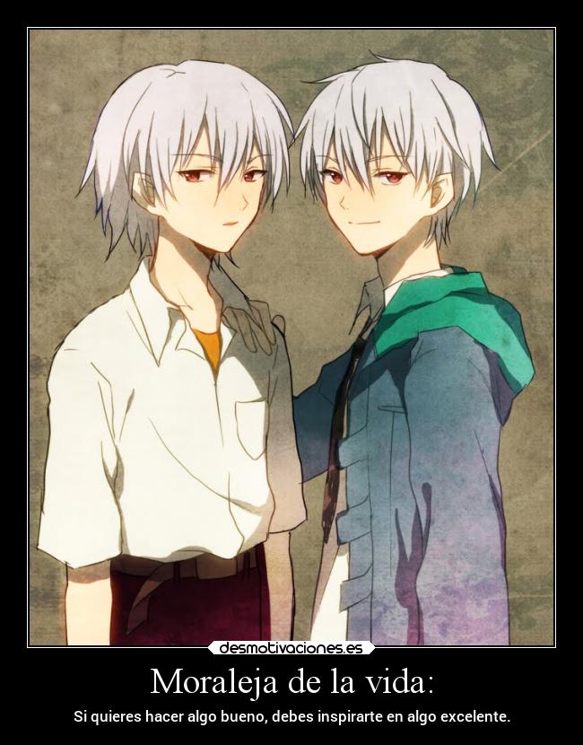 carteles vida confianza mirai nikki mirainikki akise aru akisearu evangelion kaworu nagisa crossover desmotivaciones