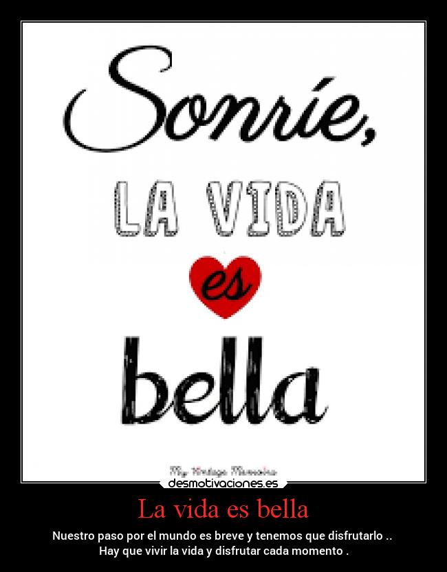 La vida es bella - Nuestro paso por el mundo es breve y tenemos que disfrutarlo ..
Hay que vivir la vida y disfrutar cada momento .