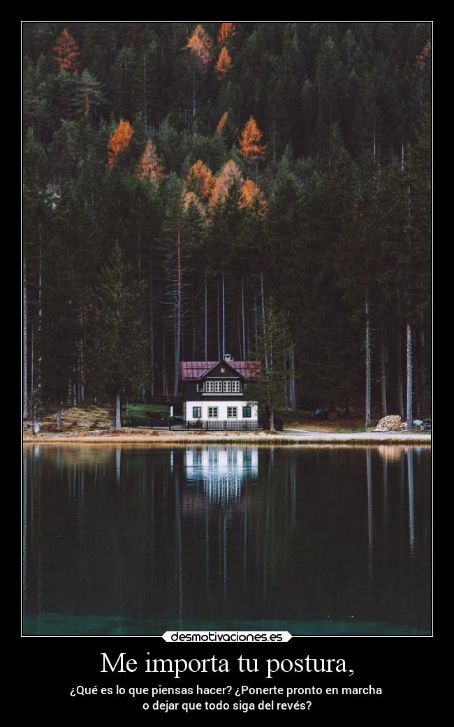 Me importa tu postura, - ¿Qué es lo que piensas hacer? ¿Ponerte pronto en marcha
o dejar que todo siga del revés?