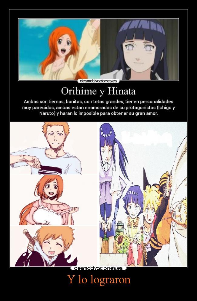 carteles anime naruto ichigo kurosaki orihime inoue ichihime uzumaki kasui hinata hyuga bolt himawari desmotivaciones