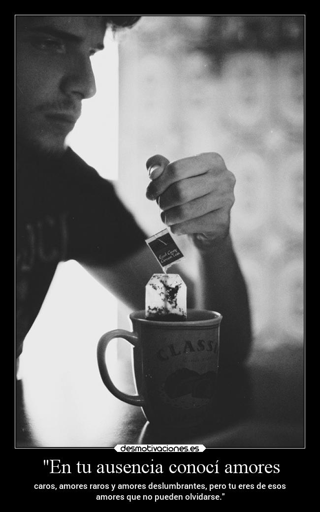En tu ausencia conocí amores - caros, amores raros y amores deslumbrantes, pero tu eres de esos
amores que no pueden olvidarse.