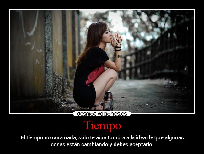 Tiempo - El tiempo no cura nada, solo te acostumbra a la idea de que algunas
cosas están cambiando y debes aceptarlo.