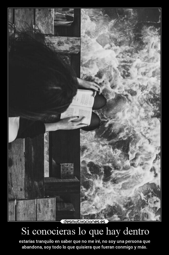 Si conocieras lo que hay dentro - estarías tranquilo en saber que no me iré, no soy una persona que
abandona, soy todo lo que quisiera que fueran conmigo y más.