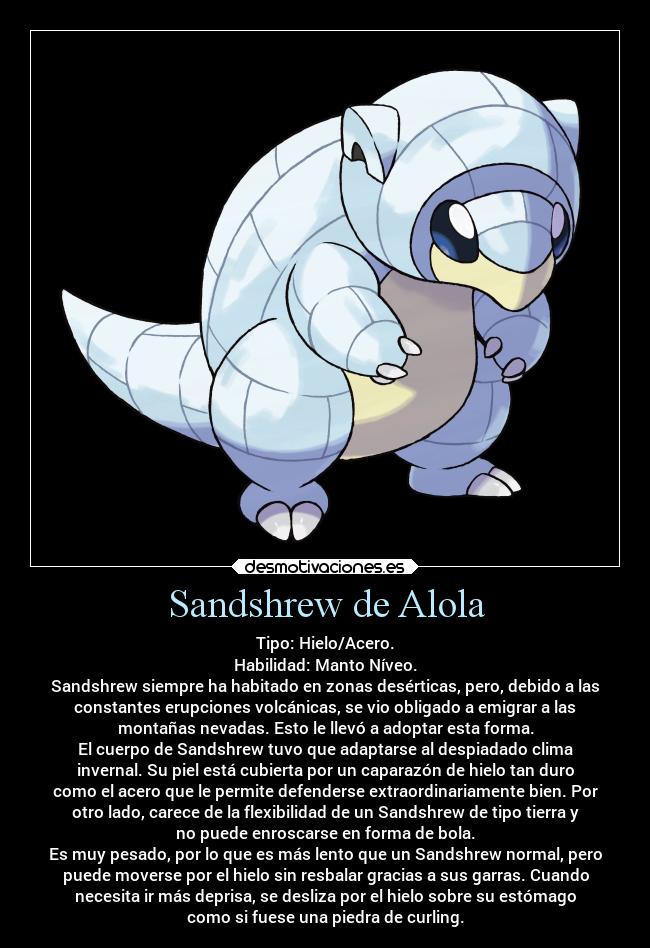 carteles pokemon anime videojuegos devilbrigade sanshrew alola hielo acero manto niveo septima luna desmotivaciones