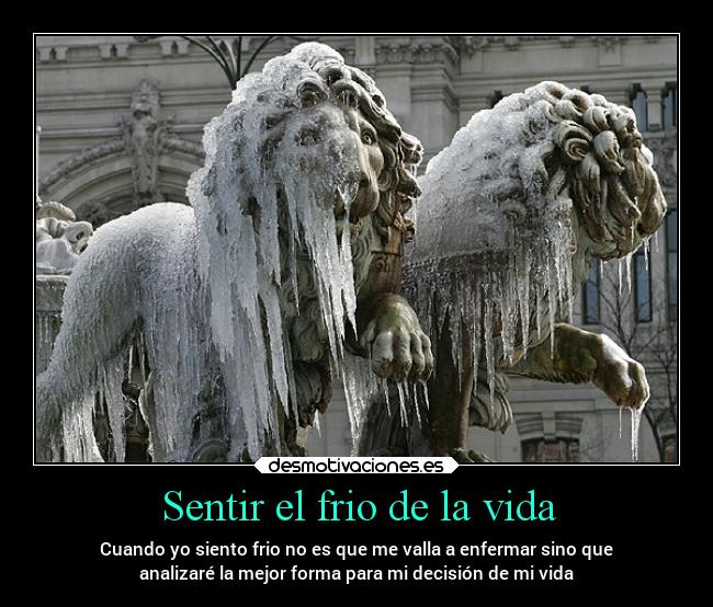 Sentir el frio de la vida - Cuando yo siento frio no es que me valla a enfermar sino que
analizaré la mejor forma para mi decisión de mi vida