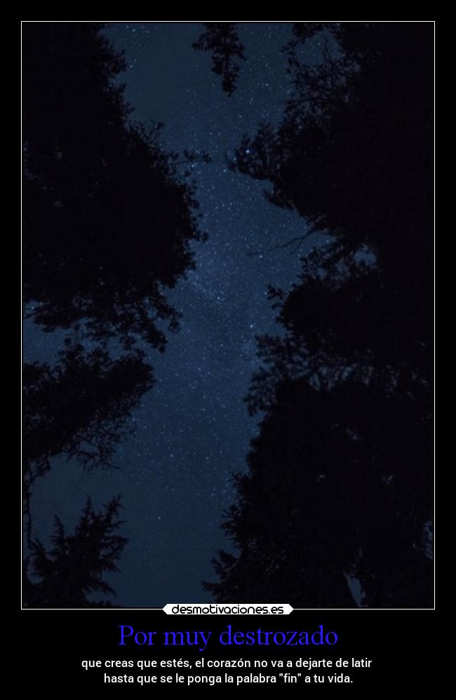 Por muy destrozado - que creas que estés, el corazón no va a dejarte de latir 
hasta que se le ponga la palabra fin a tu vida.