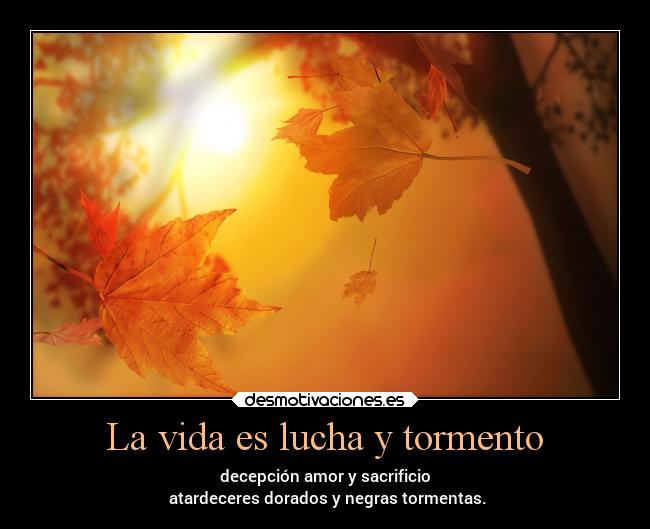 La vida es lucha y tormento - decepción amor y sacrificio
 atardeceres dorados y negras tormentas.