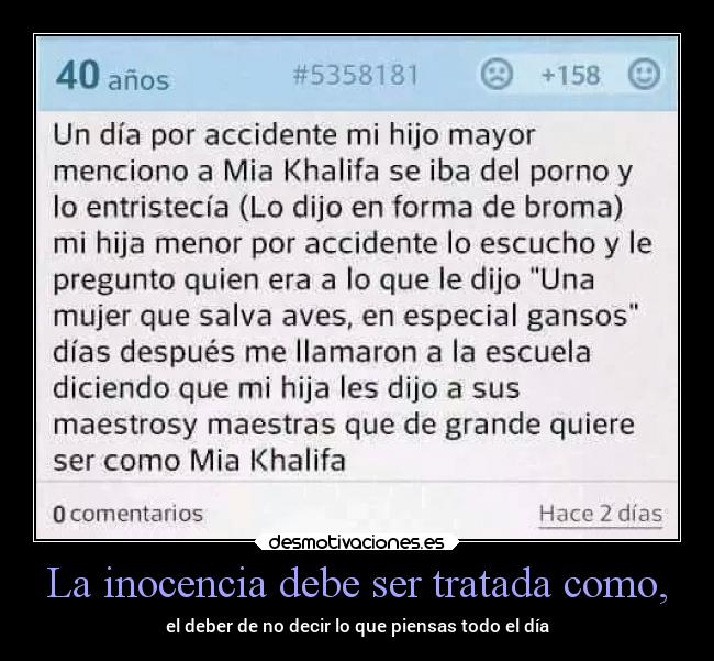 La inocencia debe ser tratada como, - el deber de no decir lo que piensas todo el día