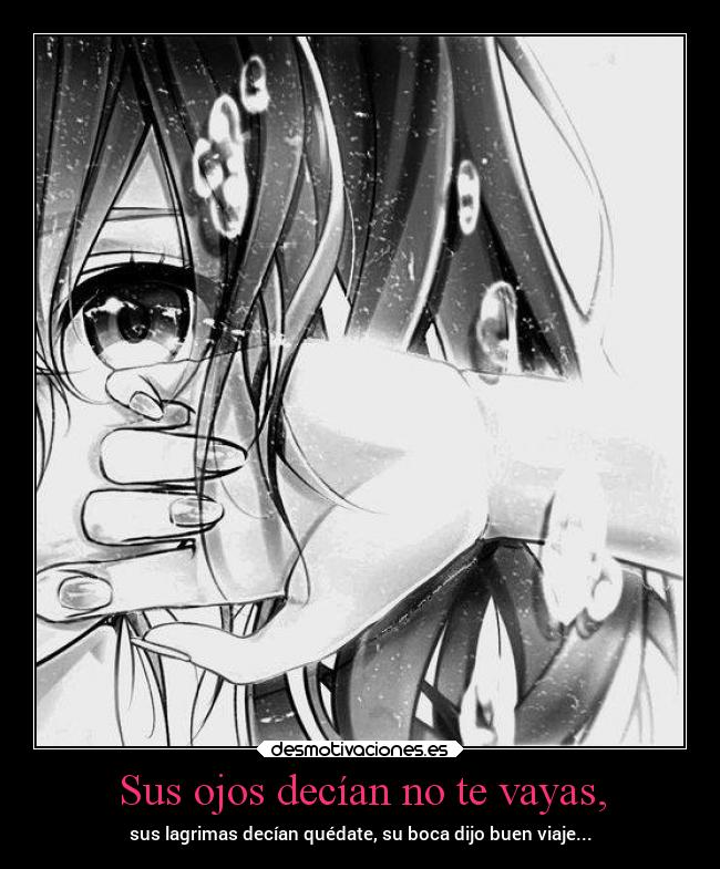 Sus ojos decían no te vayas, - sus lagrimas decían quédate, su boca dijo buen viaje...