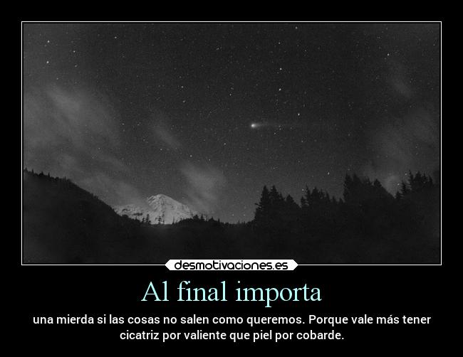 Al final importa - una mierda si las cosas no salen como queremos. Porque vale más tener
cicatriz por valiente que piel por cobarde.
