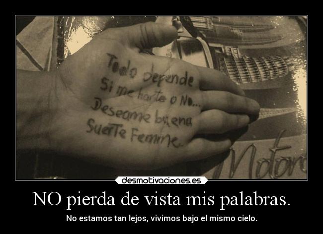 NO pierda de vista mis palabras. -