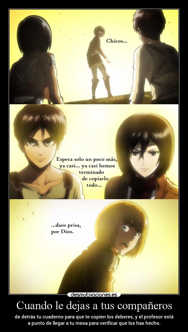 carteles anime humor risa fail amistad raptorhunters harukaze erosekai shingekinokyojin armin eren desmotivaciones