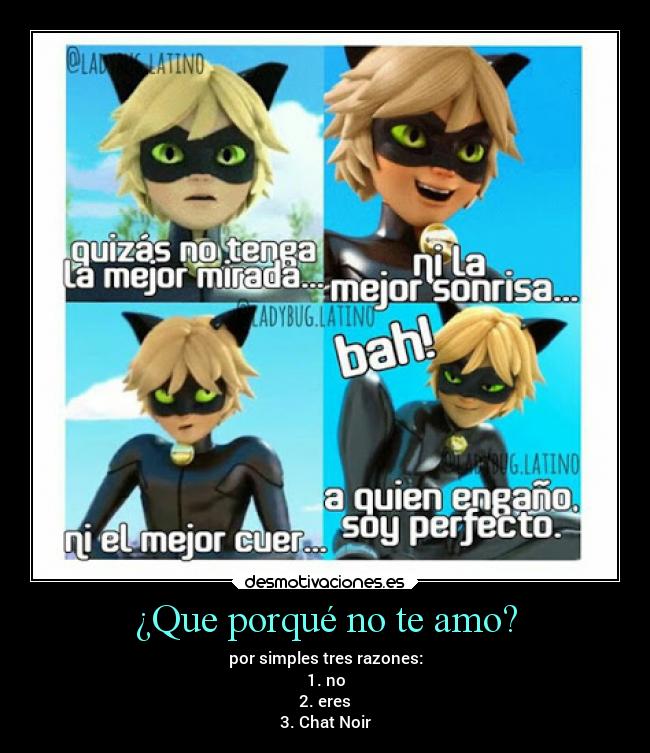 ¿Que porqué no te amo? - por simples tres razones:
1. no
2. eres
3. Chat Noir