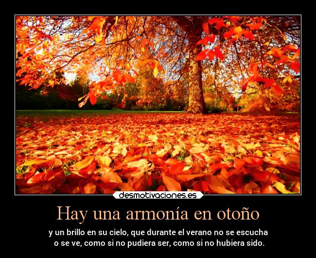 Hay una armonía en otoño - y un brillo en su cielo, que durante el verano no se escucha
 o se ve, como si no pudiera ser, como si no hubiera sido.