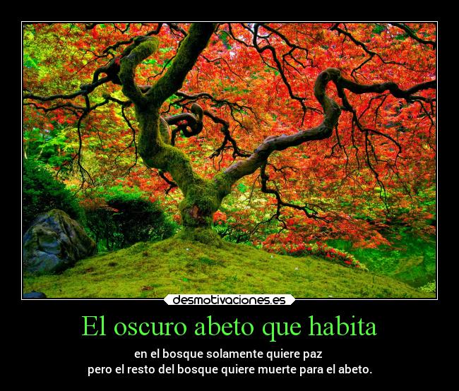 El oscuro abeto que habita - en el bosque solamente quiere paz 
pero el resto del bosque quiere muerte para el abeto.