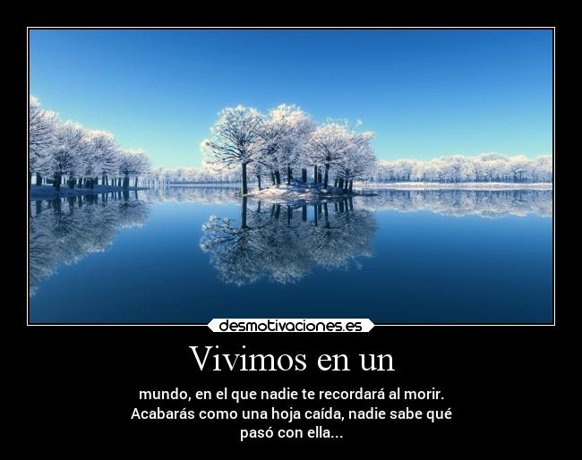Vivimos en un - mundo, en el que nadie te recordará al morir.
Acabarás como una hoja caída, nadie sabe qué
pasó con ella...