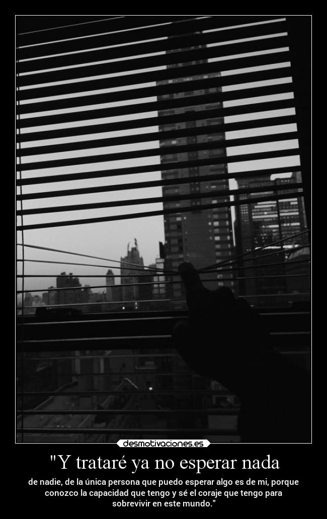 Y trataré ya no esperar nada - de nadie, de la única persona que puedo esperar algo es de mi, porque
conozco la capacidad que tengo y sé el coraje que tengo para
sobrevivir en este mundo.