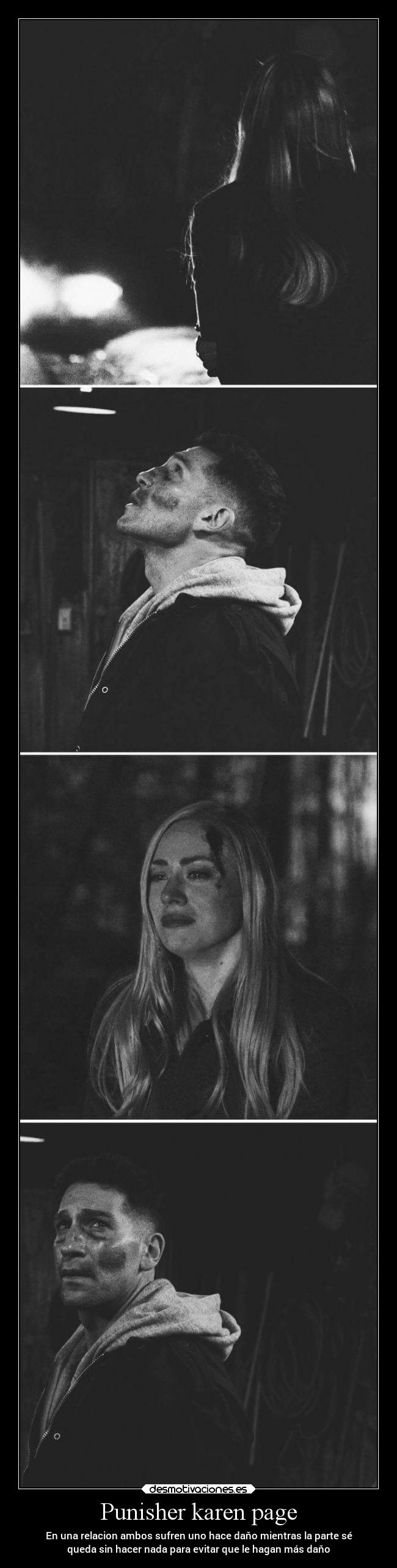 Punisher karen page - En una relacion ambos sufren uno hace daňo mientras la parte sé
queda sin hacer nada para evitar que le hagan más daňo