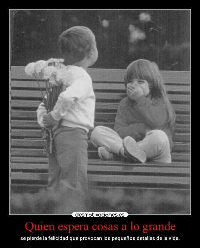 Quien espera cosas a lo grande - se pierde la felicidad que provocan los pequeños detalles de la vida.