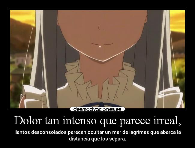 Dolor tan intenso que parece irreal, - llantos desconsolados parecen ocultar un mar de lagrimas que abarca la
distancia que los separa.