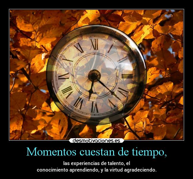 Momentos cuestan de tiempo, - las experiencias de talento, el
conocimiento aprendiendo, y la virtud agradeciendo.