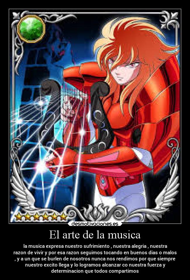 El arte de la musica - la musica expresa nuestro sufrimiento , nuestra alegria , nuestra
razon de vivir y por esa razon seguimos tocando en buenos dias o malos
, y a un que se burlen de nosotros nunca nos rendimos por que siempre
nuestro excito llega y lo logramos alcanzar co nuestra fuerza y
determinacion que todos compartimos