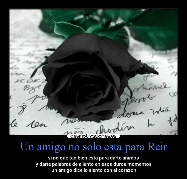 Un amigo no solo esta para Reir - si no que tan bien esta para darte animos
y darte palabras de aliento en esos duros momentos
un amigo dice lo siento con el corazon