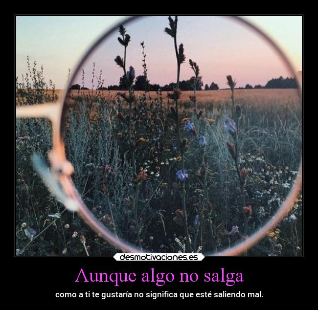 Aunque algo no salga - como a ti te gustaría no significa que esté saliendo mal.