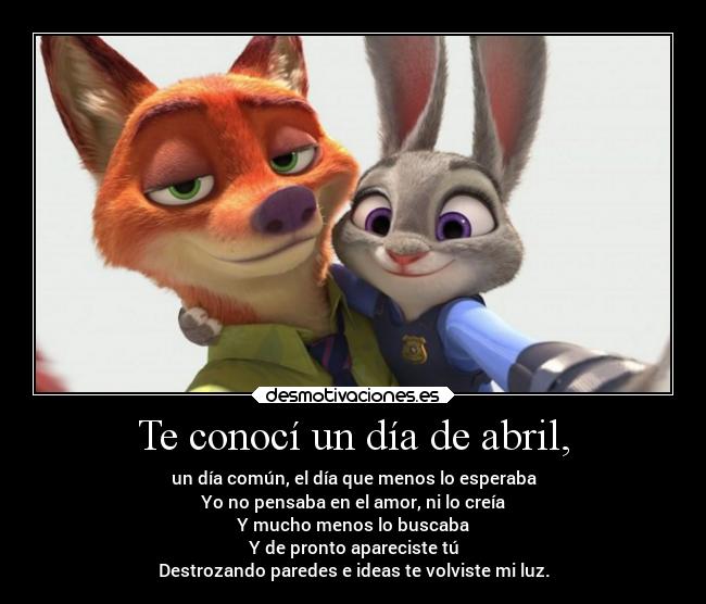 carteles abrazos amor animales cine disney zootopia nickwilde juddyhopps haash desmotivaciones
