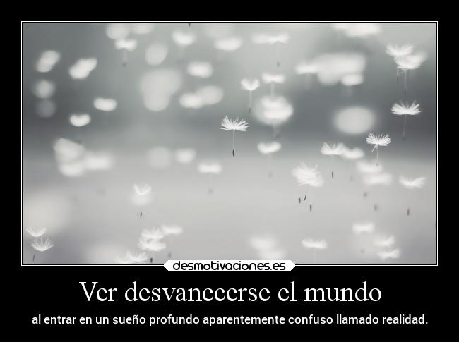 Ver desvanecerse el mundo - al entrar en un sueño profundo aparentemente confuso llamado realidad.