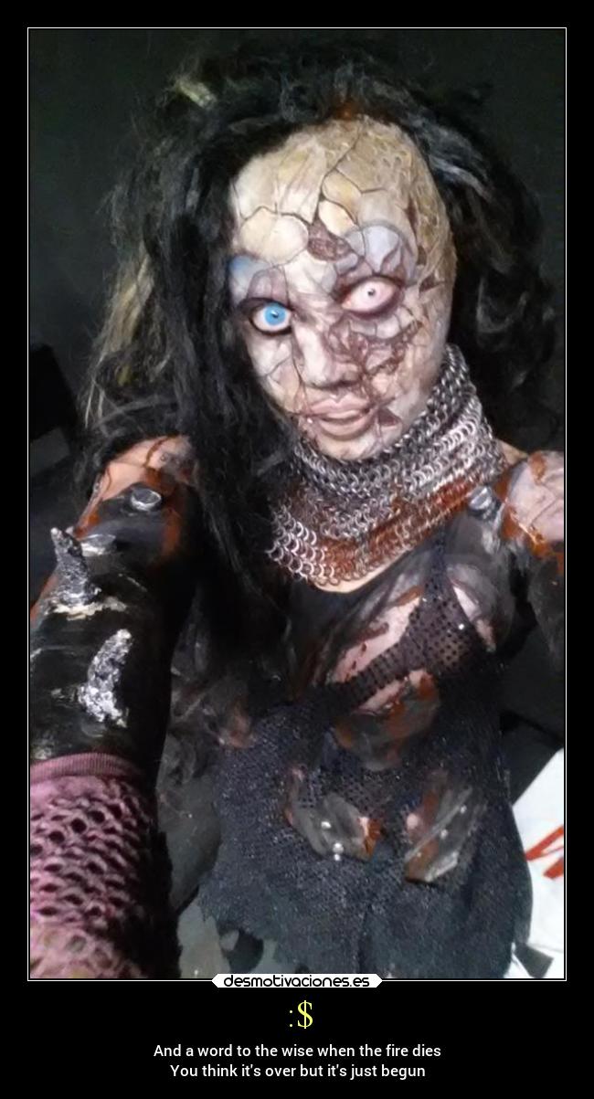 :$ - And a word to the wise when the fire dies
You think its over but its just begun