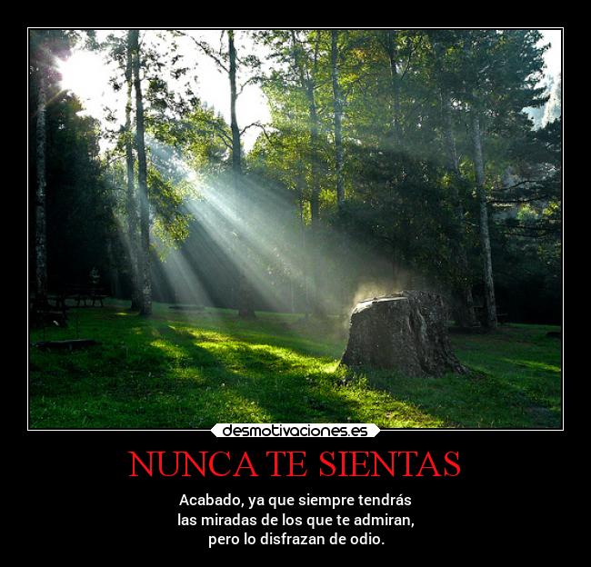 NUNCA TE SIENTAS - Acabado, ya que siempre tendrás
las miradas de los que te admiran,
pero lo disfrazan de odio.