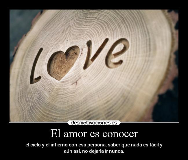 El amor es conocer - el cielo y el infierno con esa persona, saber que nada es fácil y
aún así, no dejarla ir nunca.