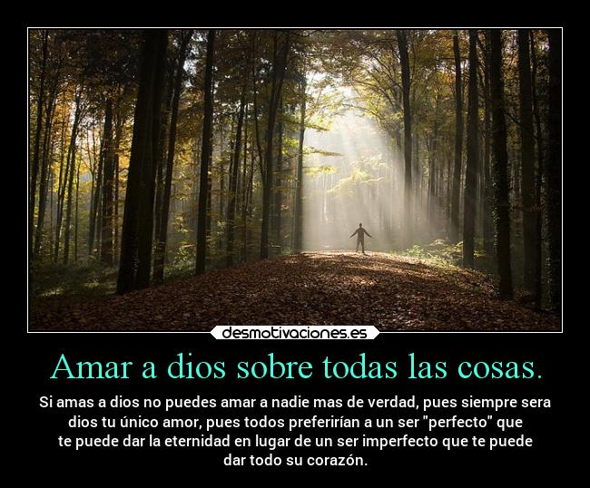 Amar a dios sobre todas las cosas. - Si amas a dios no puedes amar a nadie mas de verdad, pues siempre sera
dios tu único amor, pues todos preferirían a un ser perfecto que
te puede dar la eternidad en lugar de un ser imperfecto que te puede
dar todo su corazón.