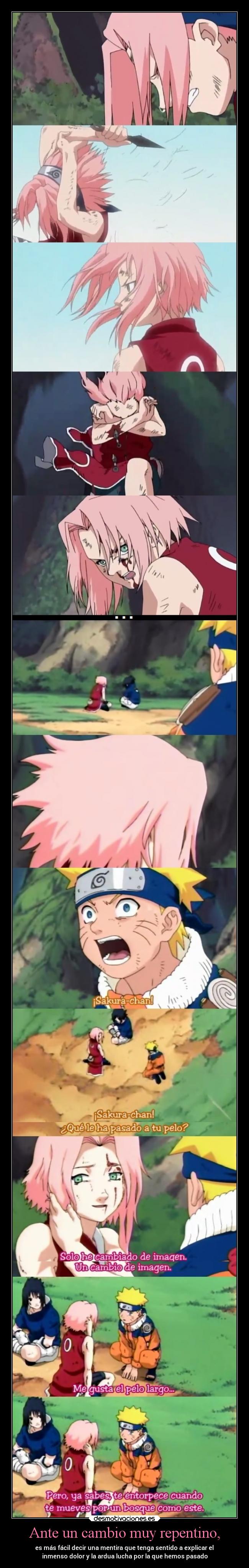 Ante un cambio muy repentino, - es más fácil decir una mentira que tenga sentido a explicar el
inmenso dolor y la ardua lucha por la que hemos pasado