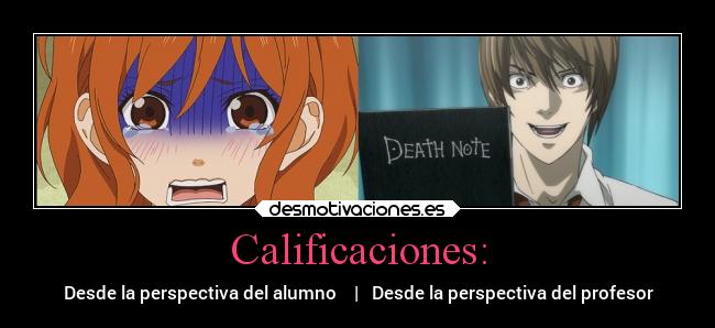 carteles anime escuela examenes calificaciones alumno sufre profesor disfruta desmotivaciones