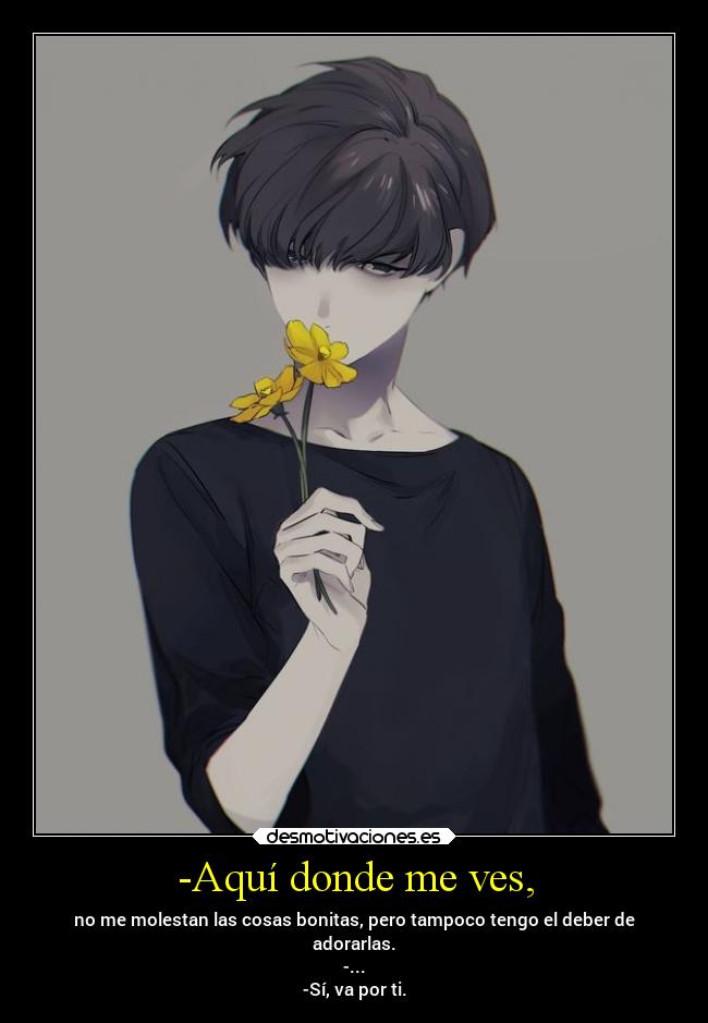 -Aquí donde me ves, - no me molestan las cosas bonitas, pero tampoco tengo el deber de
adorarlas.
-...
-Sí, va por ti.