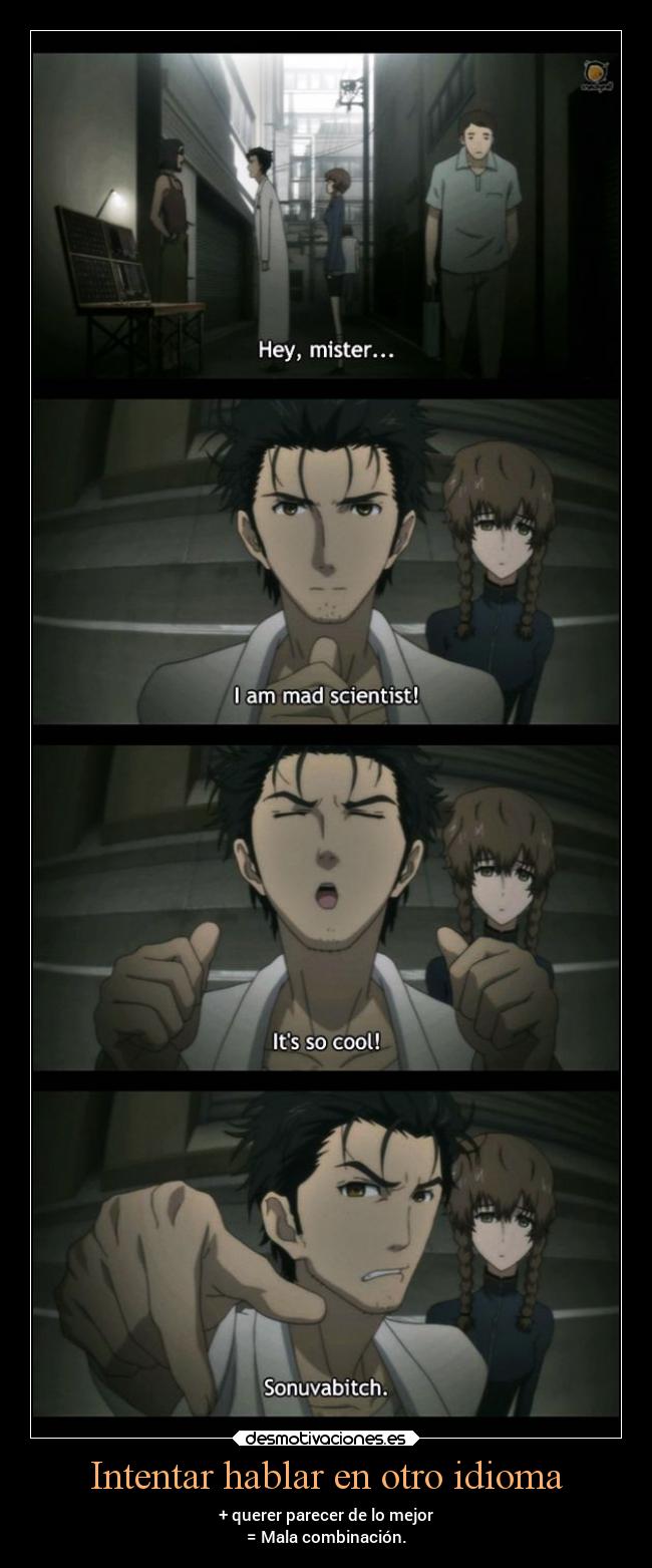 carteles idioma anime momentos graciosos steins gate alogringo desmotivaciones