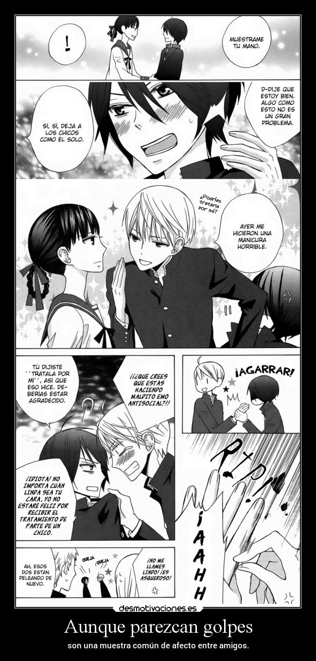 carteles anime amigos violencia golpe afecto carino raptorhunters desmotivaciones