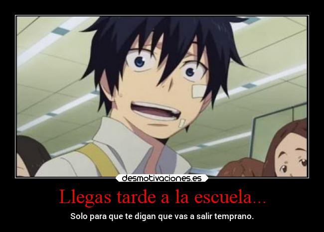 carteles escuela anime rin okumura exsorcit desmotivaciones