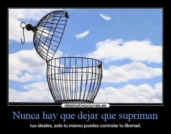 Nunca hay que dejar que supriman - tus ideales, solo tu mismo puedes controlar tu libertad.