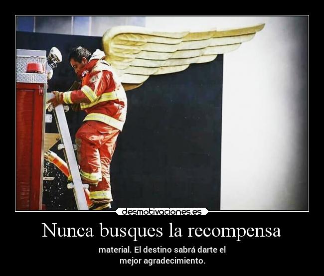 Nunca busques la recompensa - material. El destino sabrá darte el
mejor agradecimiento.